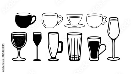 Collection of Outline Drinkware Vessels