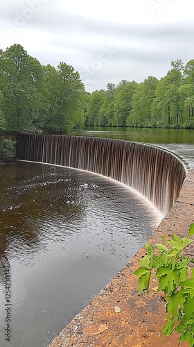 Curved dam wall over flowing water photo