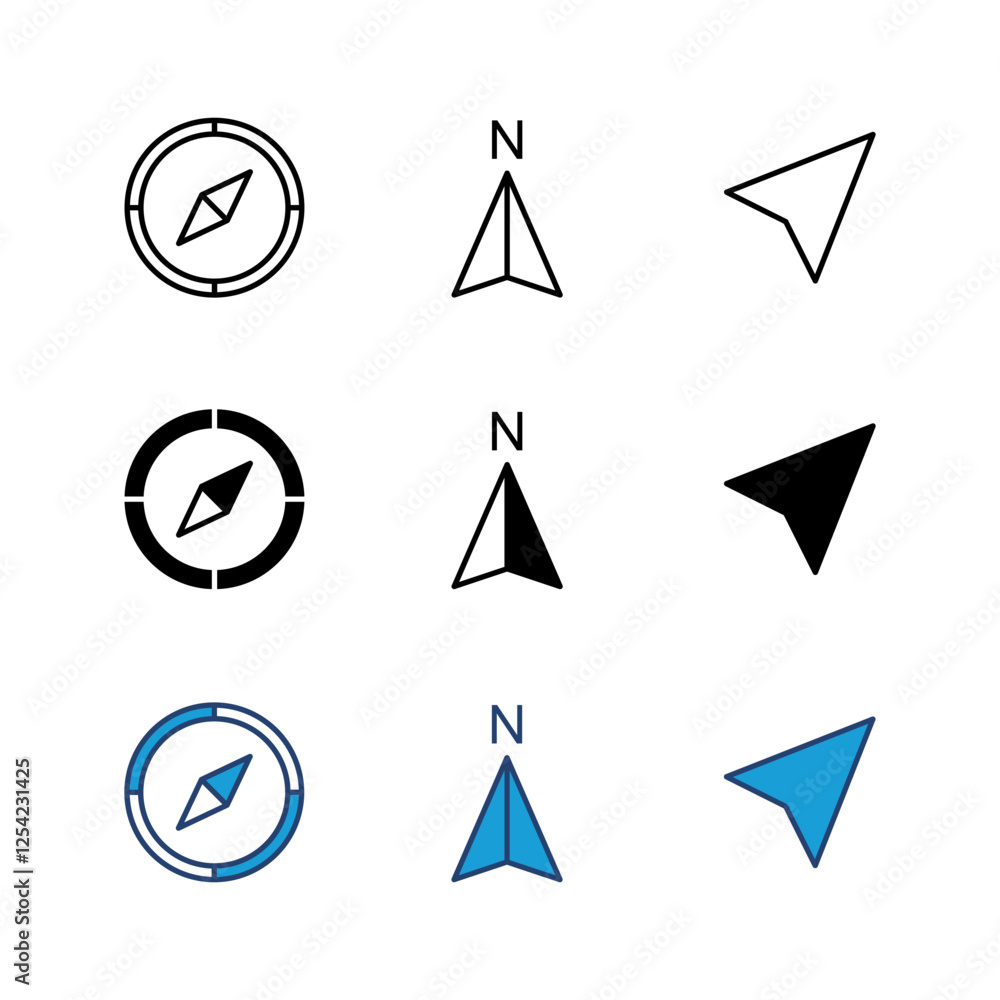 Compass icon set. arrow compass icon vector Compass icon set. arrow compass icon vector