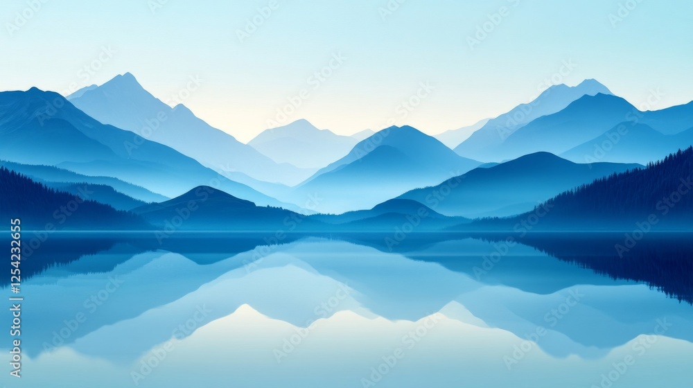Tranquil Blue Mountain Landscape Reflection Tranquil Blue Mountain Landscape Reflection