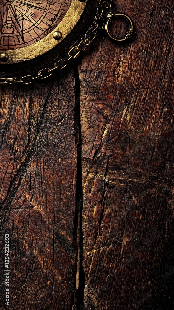 Antique compass on weathered wooden surface Antique compass on weathered wooden surface