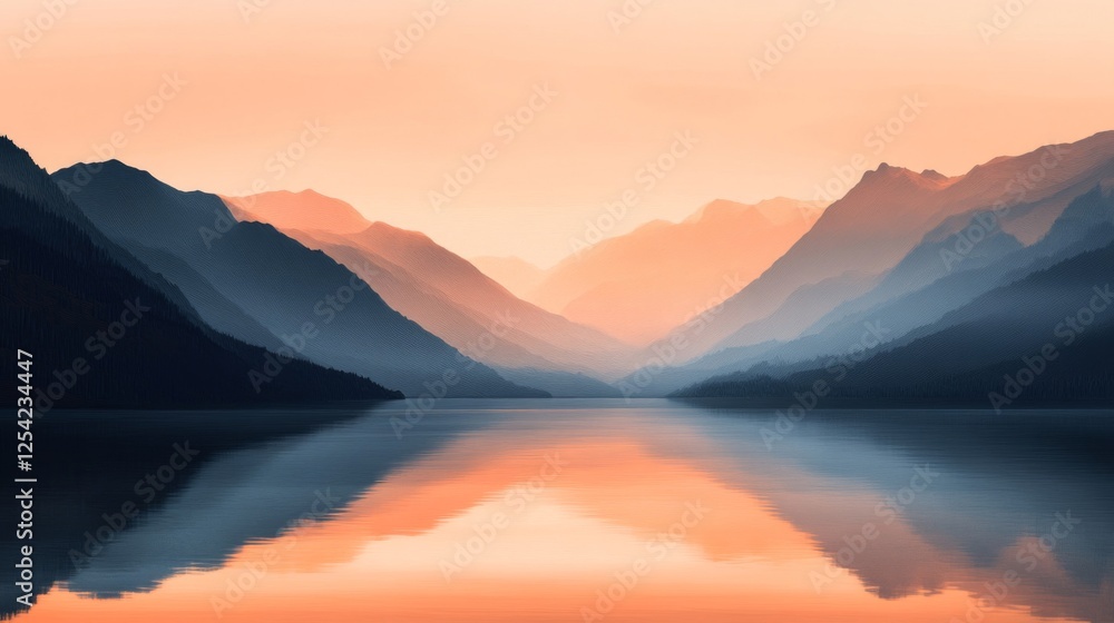 Obraz premium Sunrise Over Mountain Lake Landscape With Reflection