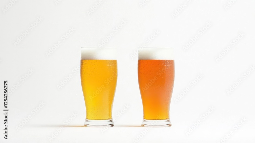 Two Beers In Glasses On White Background Two Beers In Glasses On White Background