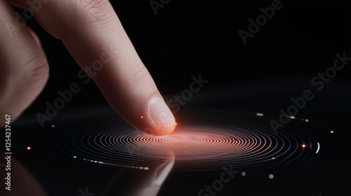 close up of finger touching glowing surface, creating ripples of light