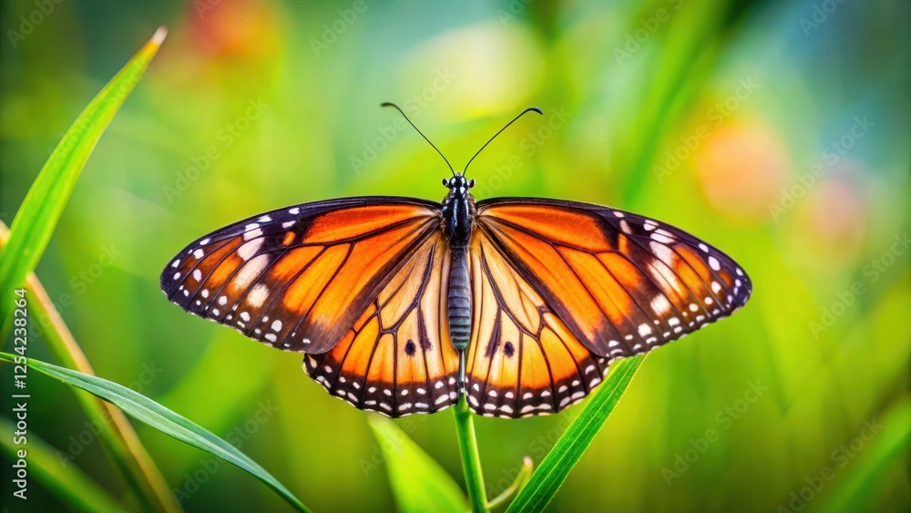 A delicate butterfly perched on a tender shoot, its wings spread wide in a gentle pose , butterflies, insects A delicate butterfly perched on a tender shoot, its wings spread wide in a gentle pose , butterflies, insects
