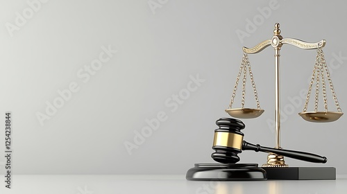 Black Gold Gavel and Scale of Justice on Right Side of Light Grey Background : Suitable for Be Used in Blog Posts, Social Media Posts or Website Content Related to Attorney and Law Theme.