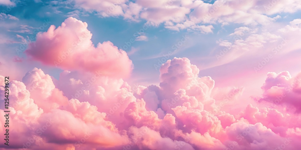 Cloudy Pink Sky, Fluffy Clouds, Blue Sky Background, Soft Focus, Pastel Hues Cloudy Pink Sky, Fluffy Clouds, Blue Sky Background, Soft Focus, Pastel Hues