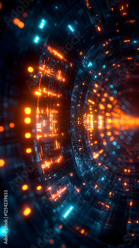 Wallpaper Mural Abstract Futuristic Glowing Tunnel With Orange And Blue Lights Torontodigital.ca