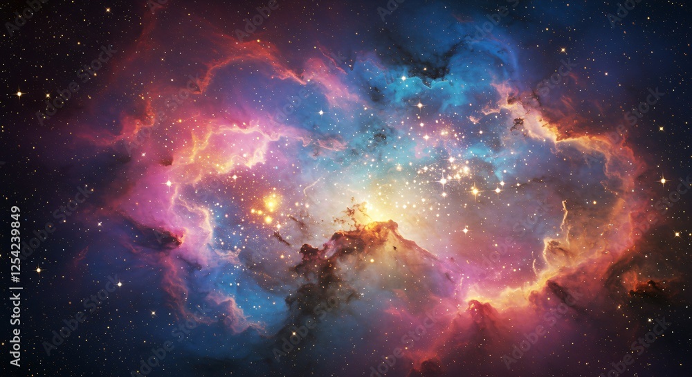 Fototapeta premium Cosmic nebula-inspired textures with vibrant colors and glowing stars