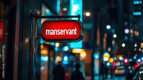 Close-up view of a vibrant red illuminated sign displaying the word 