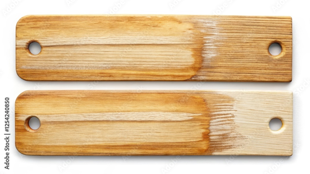 Hand painted wooden labels with brush strokes on a white background, natural, labels, natural Hand painted wooden labels with brush strokes on a white background, natural, labels, natural