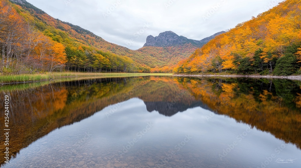 Autumn lake reflecting fall foliage mountains Autumn lake reflecting fall foliage mountains