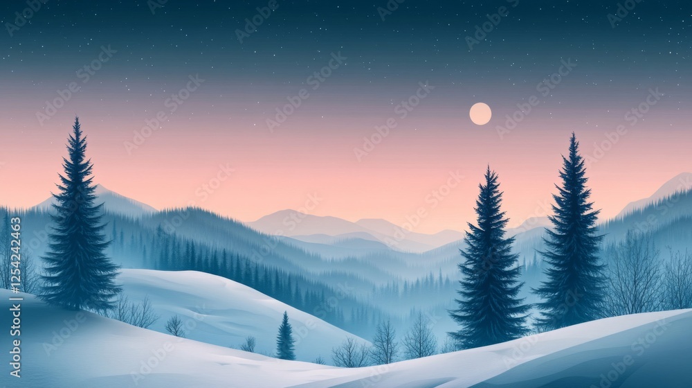 Winter Mountain Landscape At Night Winter Mountain Landscape At Night