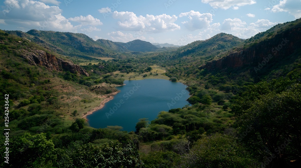 Aerial View of Lake in Mountain Valley Surrounded by Lush Green Forest Aerial View of Lake in Mountain Valley Surrounded by Lush Green Forest