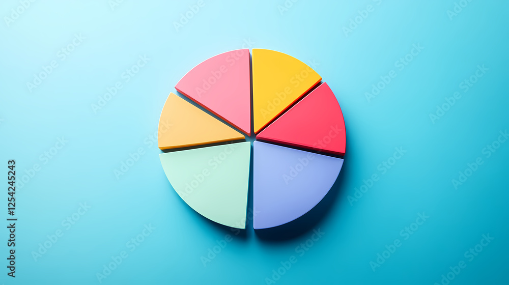 Colorful Pie Chart with Six Segments on Light Blue Background Colorful Pie Chart with Six Segments on Light Blue Background