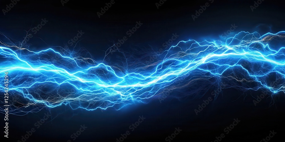Electric current flowing in a blue arc across a dark background Electric current flowing in a blue arc across a dark background
