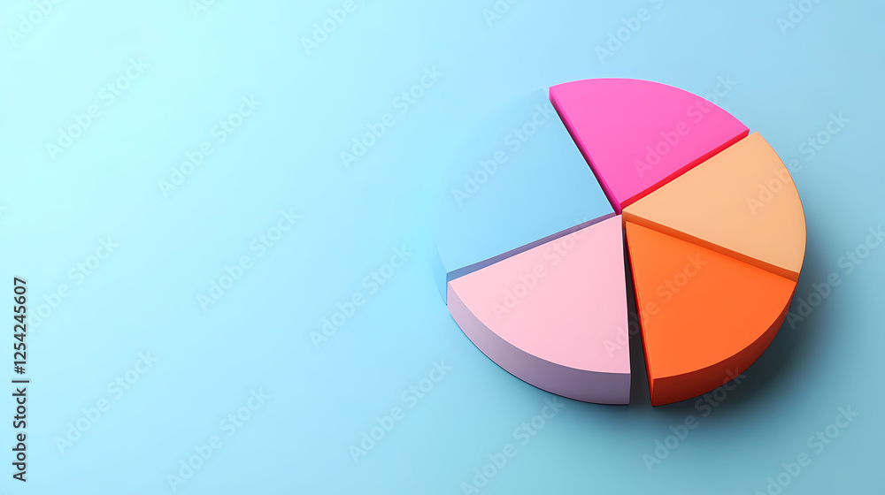 Colorful Pie Chart with Five Sections on Light Blue-Green Background Colorful Pie Chart with Five Sections on Light Blue-Green Background