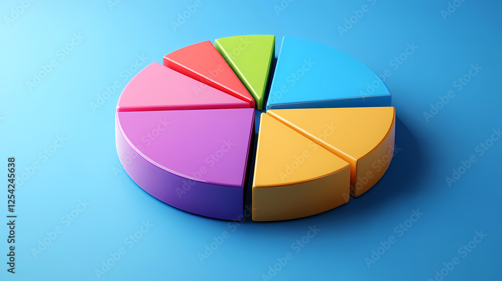 Fototapeta premium 3D Colorful Pie Chart Floating on Blue Background
