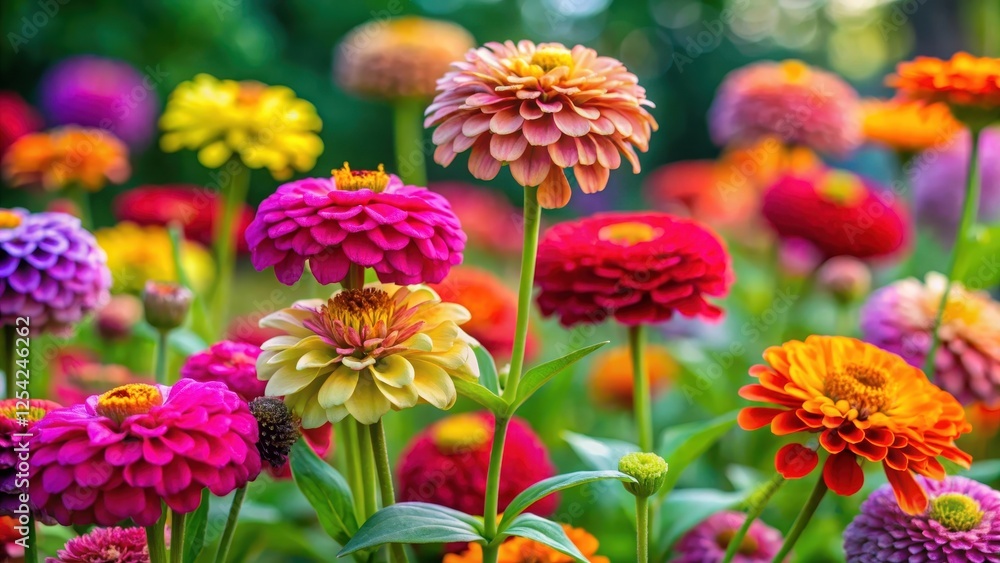 Colorful flowers blooming in clusters on a green stem, garden flowers Colorful flowers blooming in clusters on a green stem, garden flowers