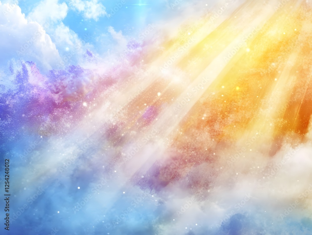 Fototapeta premium Celestial Dreamscape: Magical Light Rays in Colorful Nebula Clouds
