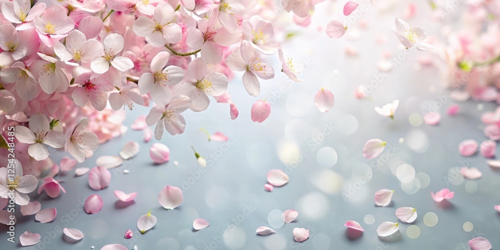 Soft pink and white sakura petals scattered on a subtle gradient background, with gentle hints of pastel colors , spring Soft pink and white sakura petals scattered on a subtle gradient background, with gentle hints of pastel colors , spring