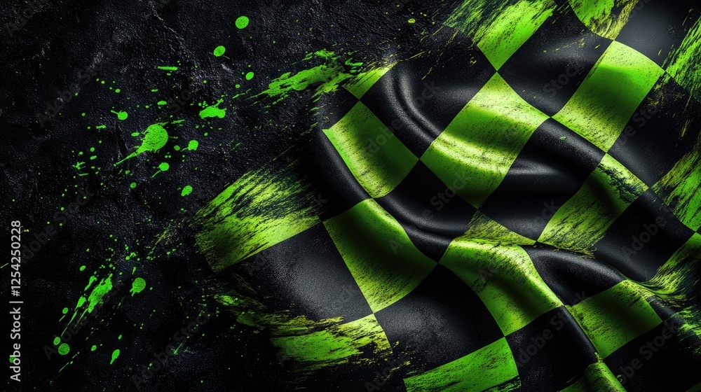 custom made wallpaper toronto digitalA black and green checkered flag with paint splatters, symbolizing racing or competition.
