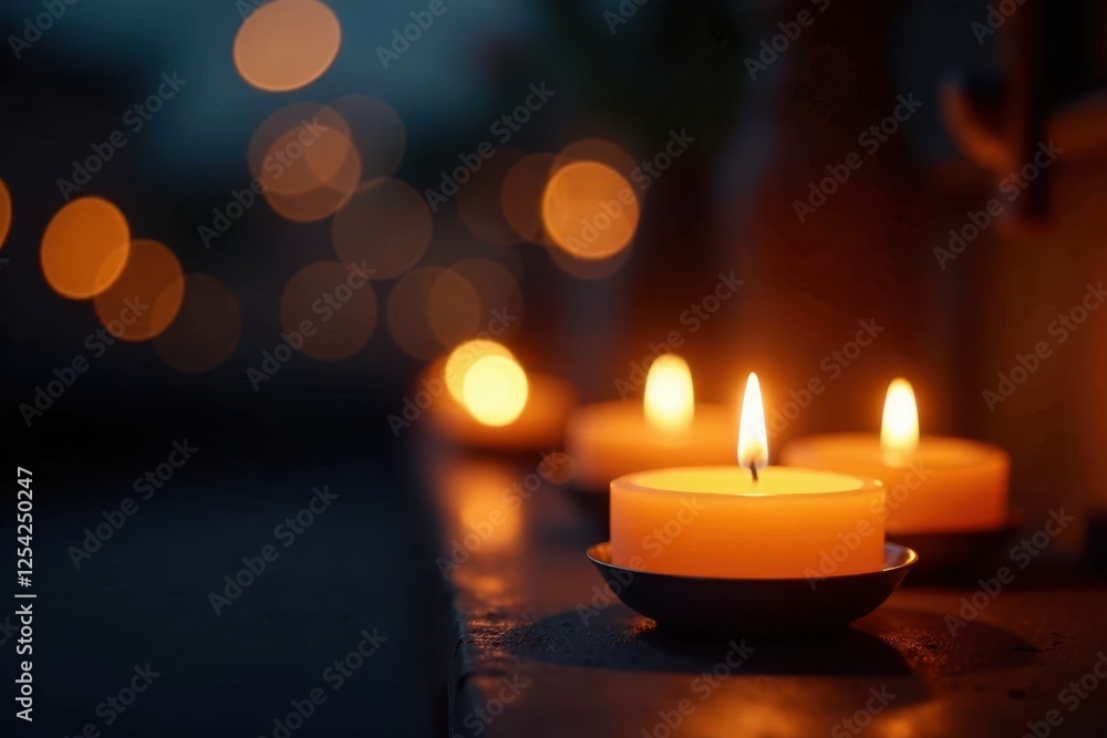 Warm candlelight glows, soft bokeh blurs night , calm, christmas, warm Warm candlelight glows, soft bokeh blurs night , calm, christmas, warm