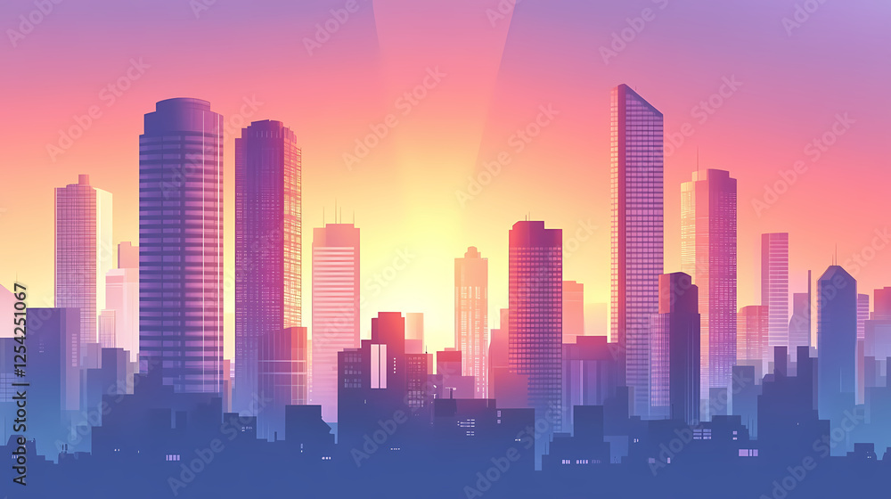 Fototapeta premium Skyscrapers at sunset: a unique urban perspective. Underground Skyscrapers. Illustration