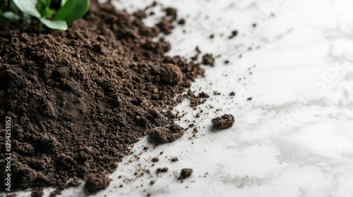 Soil on marble, planting, nurturing photo