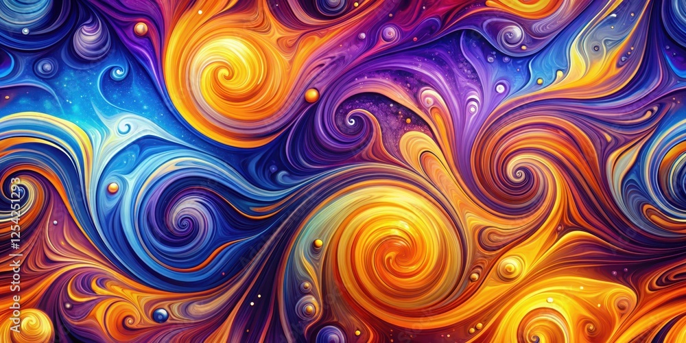 Whirling psychedelic swirls of deep blues and purples, set against a vibrant orange and yellow gradient, vibrant colors, shimmering textures Whirling psychedelic swirls of deep blues and purples, set against a vibrant orange and yellow gradient, vibrant colors, shimmering textures