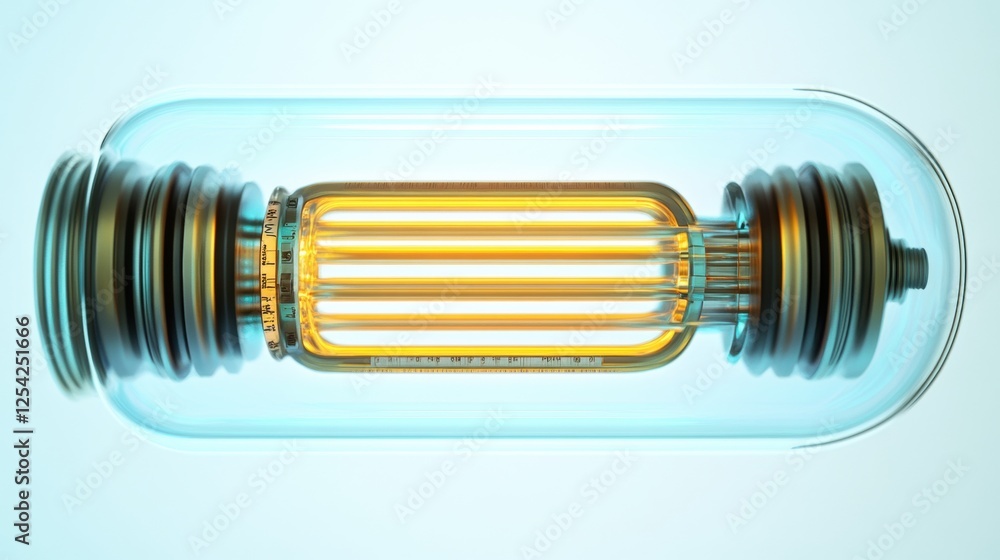 Futuristic transparent tube with glowing filament inside, showcasing innovative technology design Futuristic transparent tube with glowing filament inside, showcasing innovative technology design