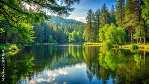 Forest tranquility, serene lake, forest lake, forest,  forest lake, forest, landscape photography