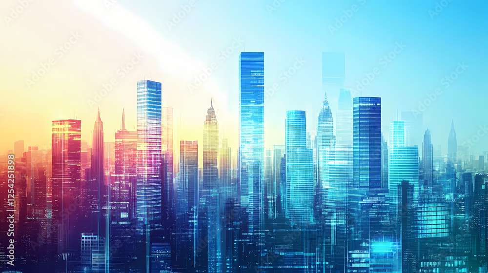 Obraz premium vibrant modern towering cityscape skyscrapers