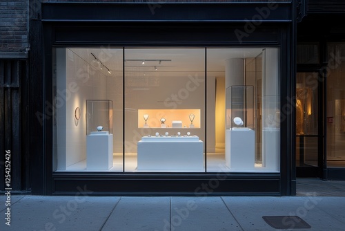 Modern Jewelry Store Display at Night in New York City