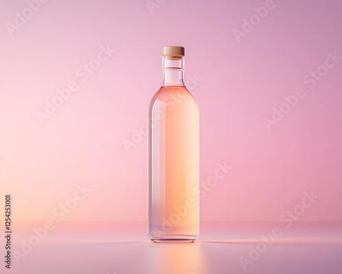 minimalist bottle design with wooden cap and pink liquid photo