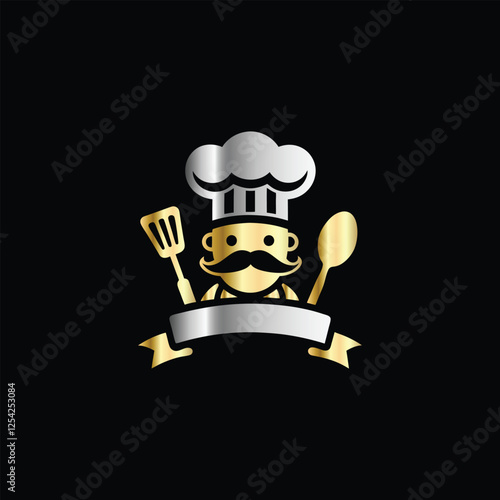 Restaurant logo. Vector illustration of a restaurant logo on a black background.
