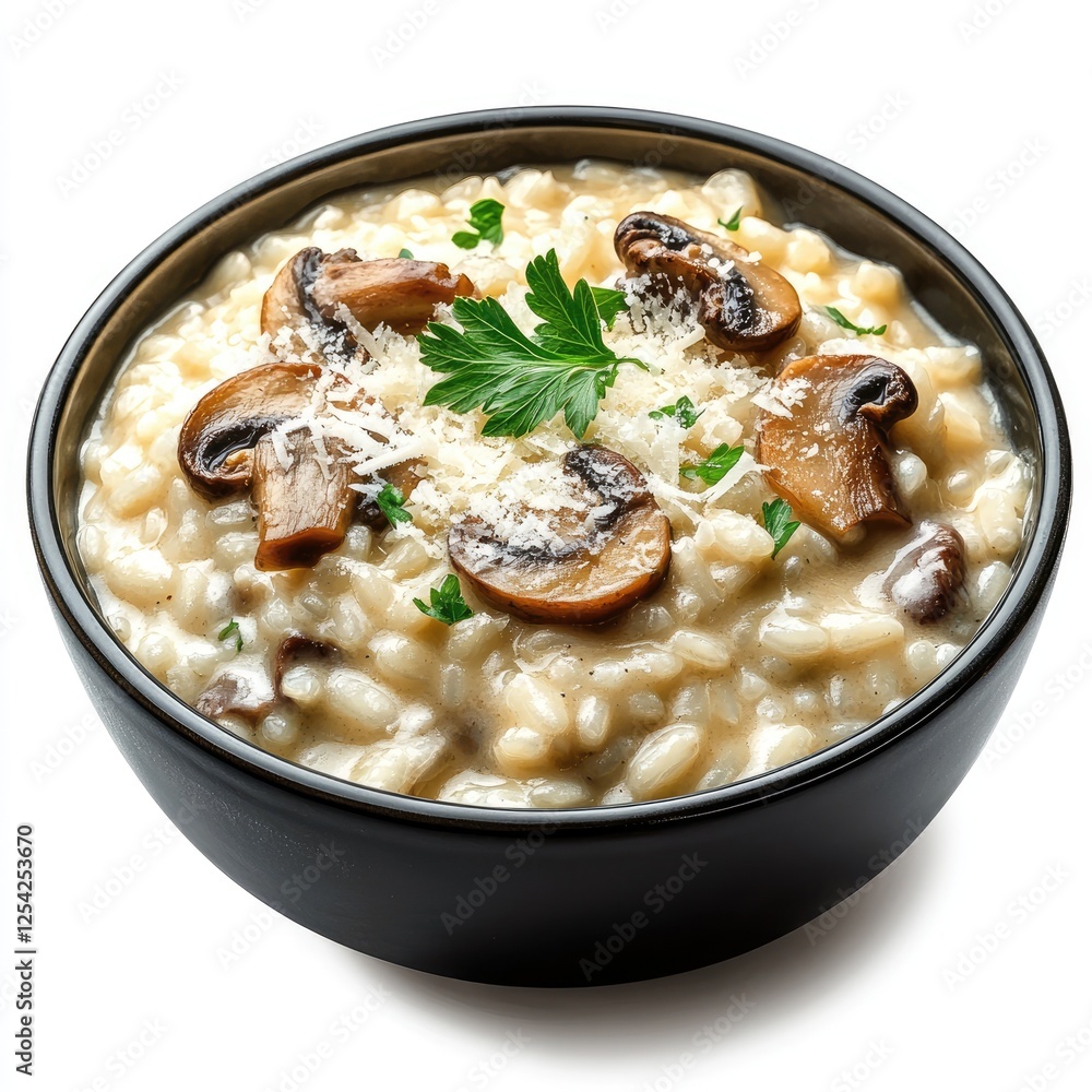 Creamy Mushroom Risotto in Bowl with Fresh Parsley Garnish Creamy Mushroom Risotto in Bowl with Fresh Parsley Garnish
