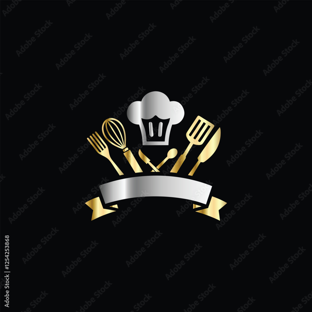 Luxury restaurant emblem with crown, fork and spoon. Vector illustration. Luxury restaurant emblem with crown, fork and spoon. Vector illustration.