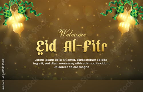 welcome eid al fitr template banner with beautiful islamic ornament and brown background design 57