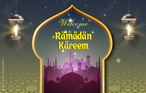 welcome ramadan kareem template banner with beautiful islamic ornament and blue background design 51