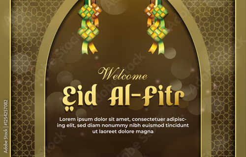 welcome eid al fitr template banner with beautiful islamic ornament and brown background design 55