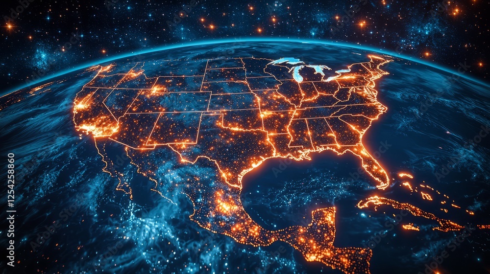 Vibrant Nighttime View of United States from Space Vibrant Nighttime View of United States from Space