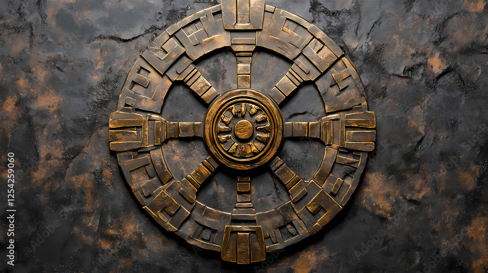 Obraz premium Mechanical talisman engraved metal. Runic Machinery. Illustration