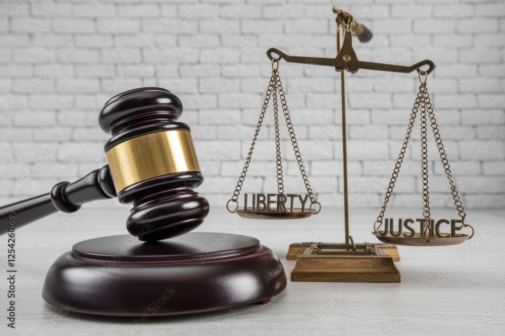 Gavel and scales of justice symbolizing liberty and justice Gavel and scales of justice symbolizing liberty and justice