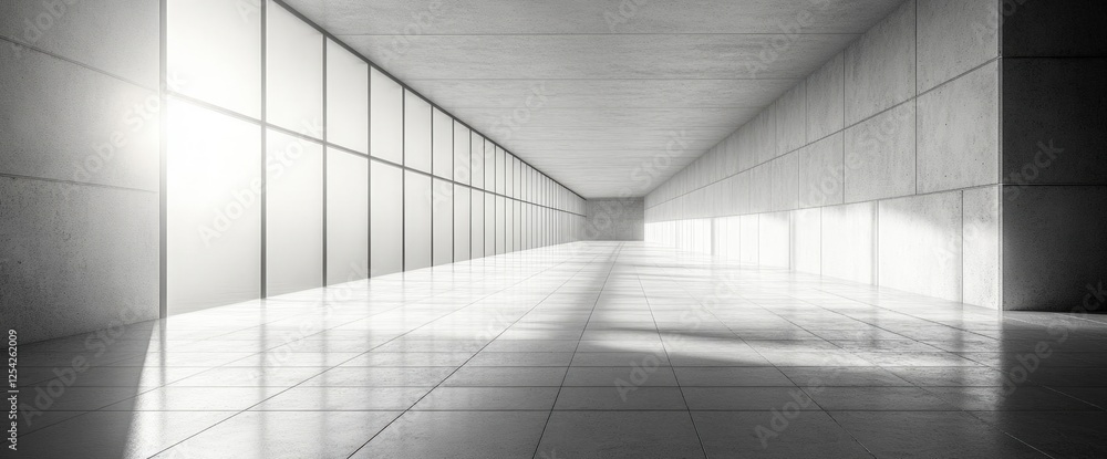 Fototapeta premium Empty Modern Concrete Hallway With Sunlight