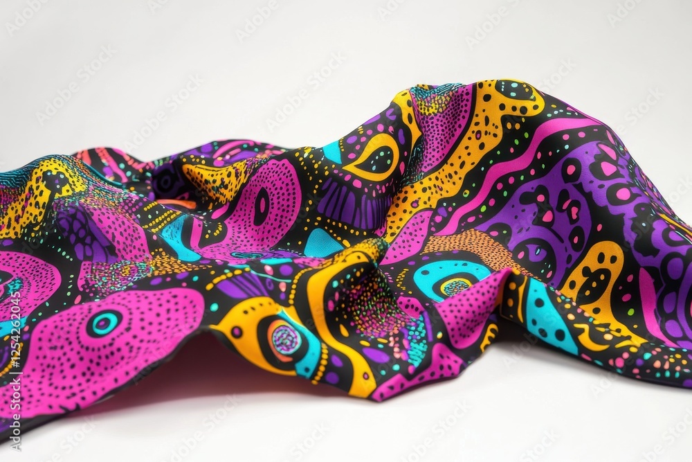 Vibrant African Wax Print Textile on Plain White Background Showcasing Dynamic Colors and Raw Artistic Style in a Well-Lit Presentation Vibrant African Wax Print Textile on Plain White Background Showcasing Dynamic Colors and Raw Artistic Style in a Well-Lit Presentation