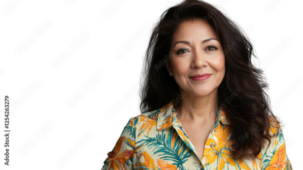 Smiling senior hispanic woman posing on transparent background Smiling senior hispanic woman posing on transparent background