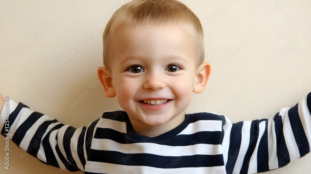 Happy Toddler Boy Smiling Portrait Striped Shirt Happy Toddler Boy Smiling Portrait Striped Shirt