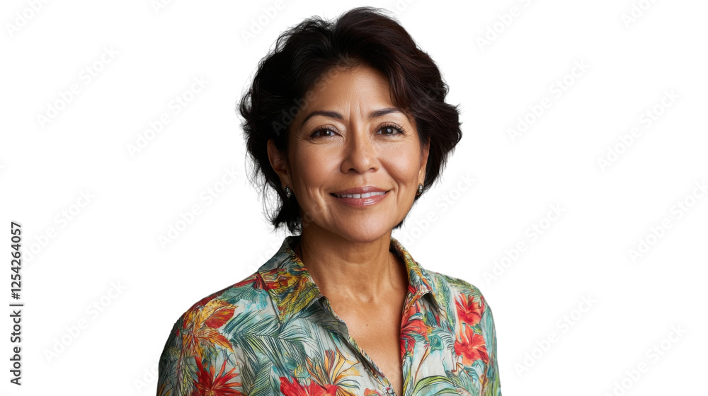 Smiling senior hispanic woman posing on transparent background Smiling senior hispanic woman posing on transparent background