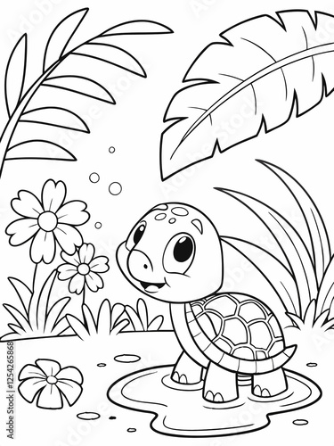 Wallpaper Mural Curious turtle – Coloring Page for Kids	 Torontodigital.ca